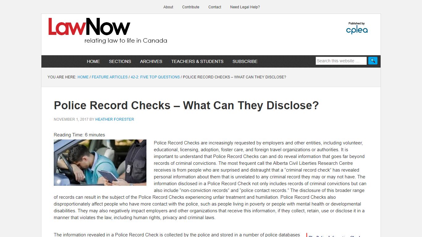 Police Record Checks – What Can They Disclose? - LawNow Magazine